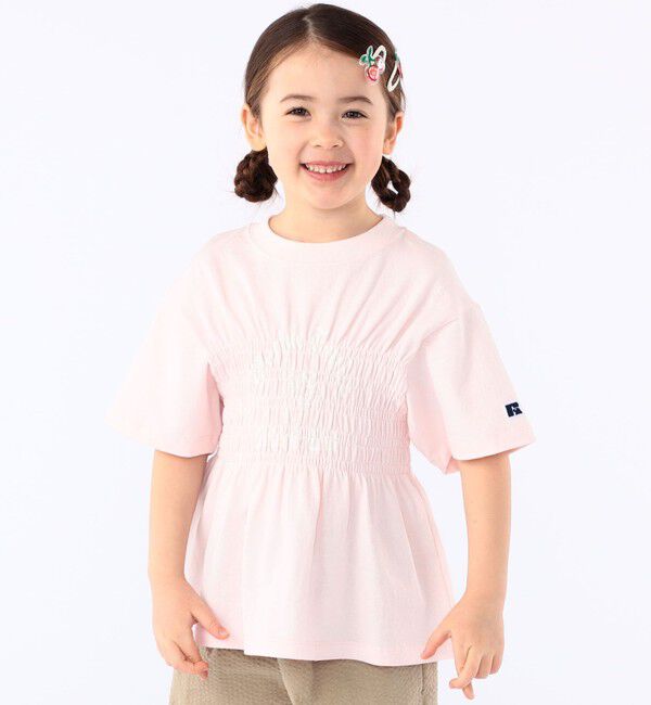 SHIPS KIDS「【SHIPS KIDS別注】RUSSELL ATHLETIC:100～130cm/ ギャザープリント 半袖 TEE」|Tシャツ・カットソー|