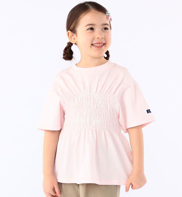 SHIPS KIDS「【SHIPS KIDS別注】RUSSELL ATHLETIC:100～130cm/ ギャザープリント 半袖 TEE」|Tシャツ・カットソー|