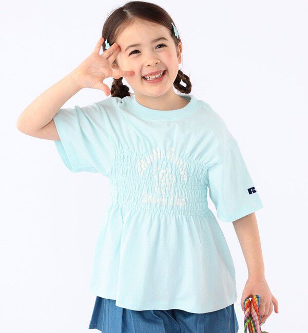 SHIPS KIDS「【SHIPS KIDS別注】RUSSELL ATHLETIC:100～130cm/ ギャザープリント 半袖 TEE」|Tシャツ・カットソー|ライトブルー