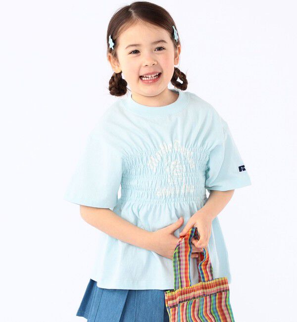 SHIPS KIDS「【SHIPS KIDS別注】RUSSELL ATHLETIC:100～130cm/ ギャザープリント 半袖 TEE」|Tシャツ・カットソー|