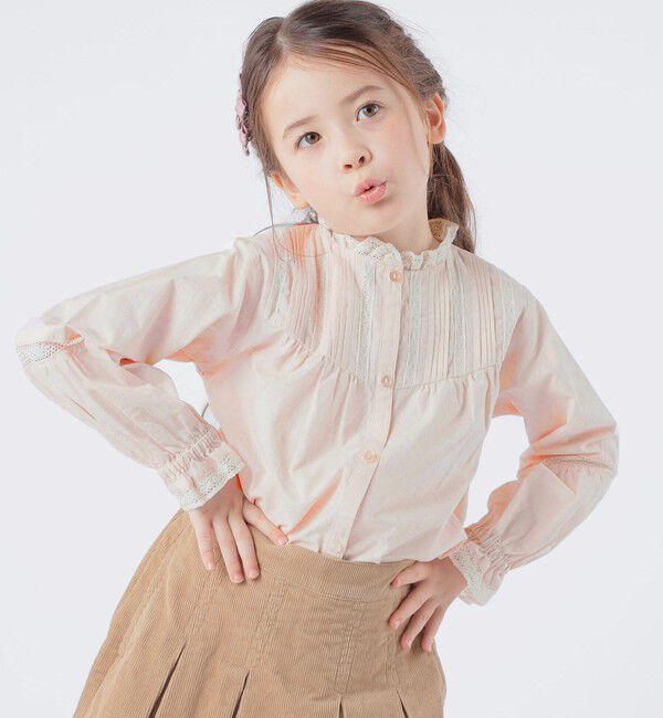 SHIPS KIDS「SHIPS KIDS:100～130cm / ピンタック レース ブラウス」|シャツ・ブラウス|