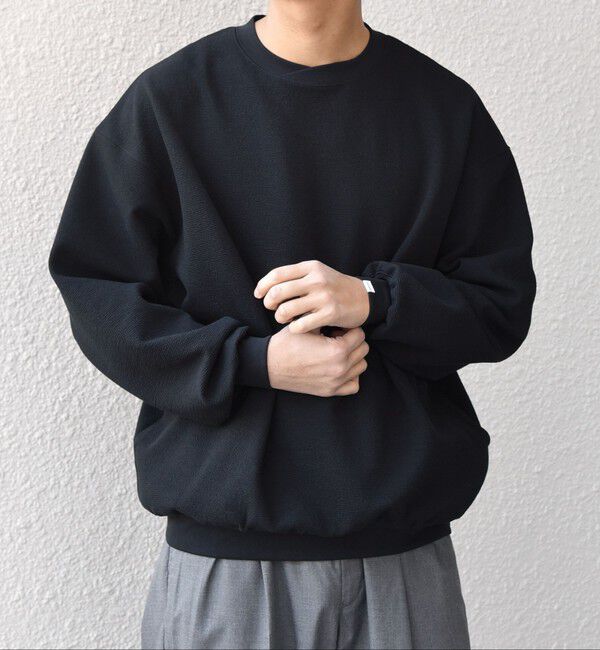 SHIPS any「SHIPS any:〈洗濯機可能〉フクレ ジャガード ダンボール レイヤード ネック プルオーバー◇」|スウェット・ジャージ|ブラック