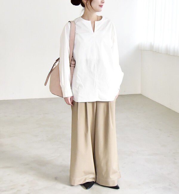 quaranciel「quaranciel:〈洗濯機可能〉タックカラー 2way キーネック シャツ ブラウス」|シャツ・ブラウス|