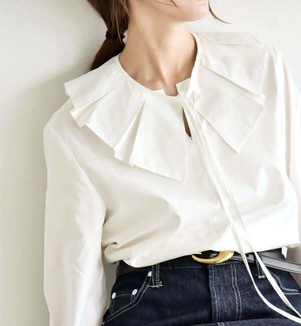 quaranciel「quaranciel:〈洗濯機可能〉タックカラー 2way キーネック シャツ ブラウス」|シャツ・ブラウス|