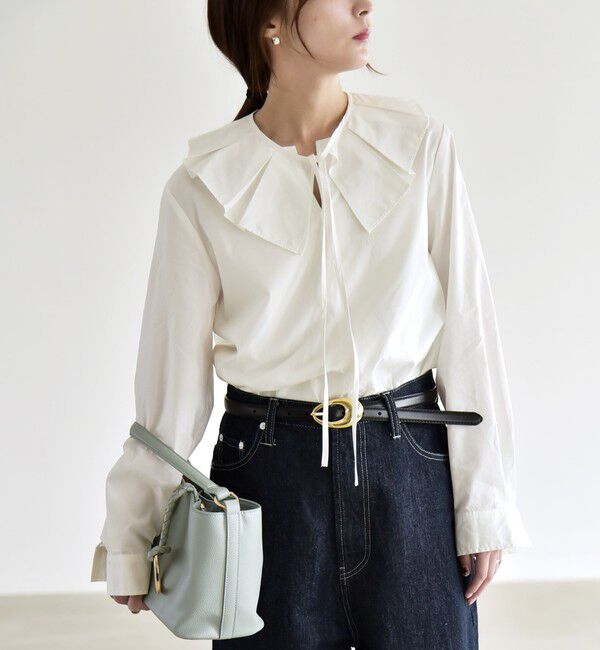 quaranciel「quaranciel:〈洗濯機可能〉タックカラー 2way キーネック シャツ ブラウス」|シャツ・ブラウス|