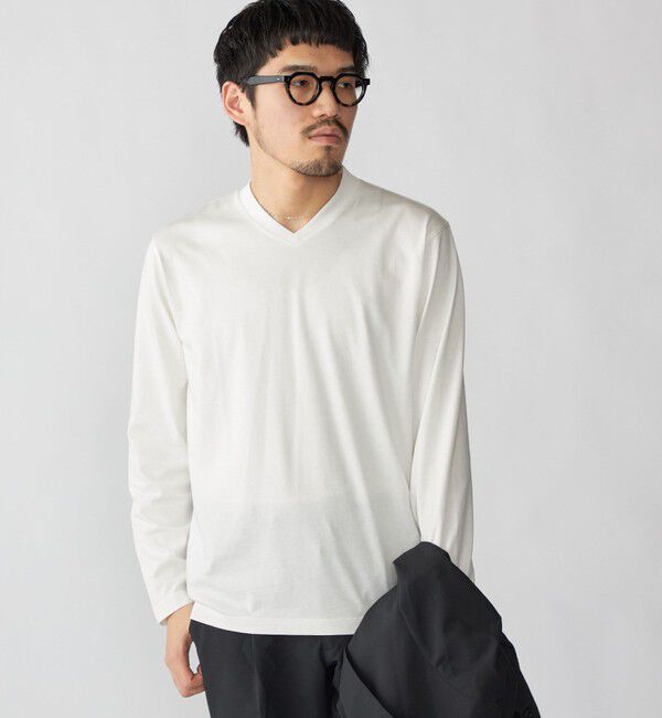 SHIPS「【WEB限定】SHIPS:〈手洗い可能/抗菌/防臭〉シルケット ビズ Vネック ロングスリーブ」|Tシャツ・カットソー|ホワイト