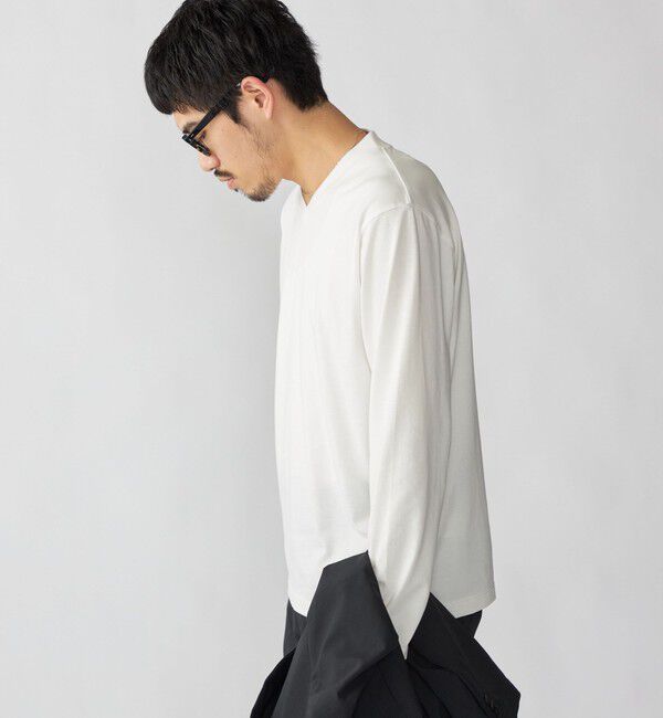 SHIPS「【WEB限定】SHIPS:〈手洗い可能/抗菌/防臭〉シルケット ビズ Vネック ロングスリーブ」|Tシャツ・カットソー|