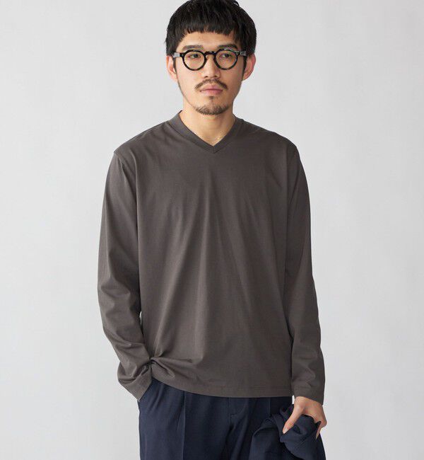 SHIPS「【WEB限定】SHIPS:〈手洗い可能/抗菌/防臭〉シルケット ビズ Vネック ロングスリーブ」|Tシャツ・カットソー|チャコールグレー