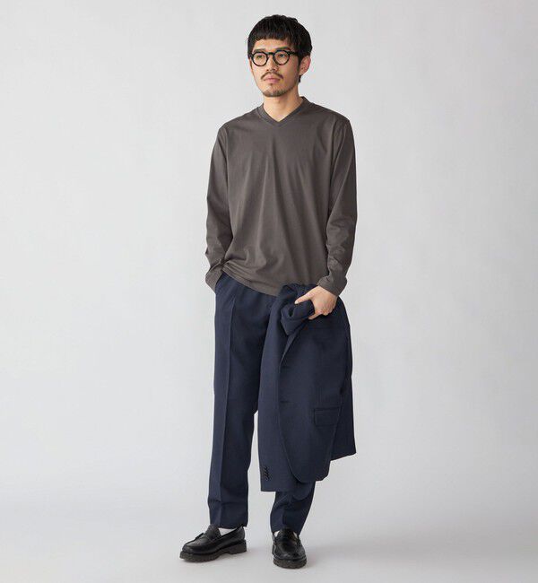 SHIPS「【WEB限定】SHIPS:〈手洗い可能/抗菌/防臭〉シルケット ビズ Vネック ロングスリーブ」|Tシャツ・カットソー|