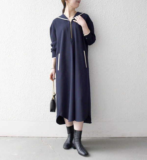 SHIPS any「《予約》SHIPS any:〈洗濯機可能〉セーラーカラー 配色 ジップ ワンピース」|ワンピース|