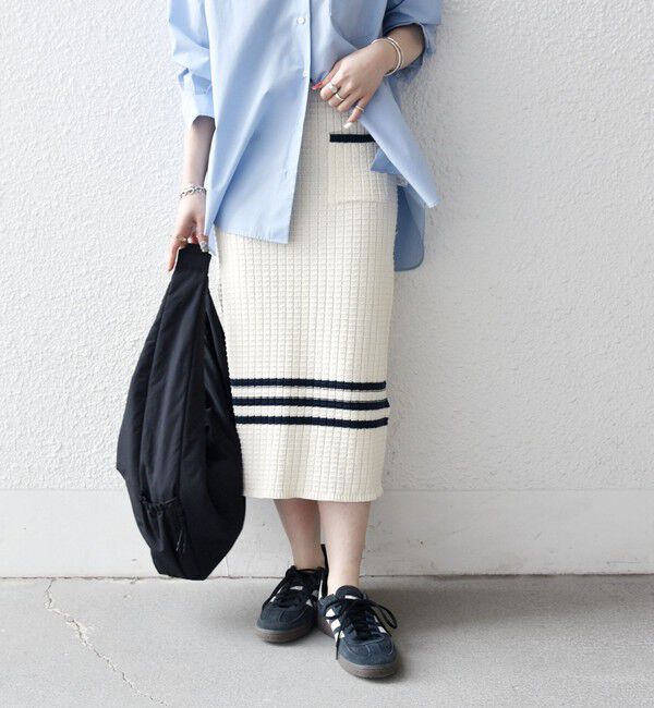 SHIPS any「《予約》SHIPS any:〈手洗い可能〉バスケット編み 配色 ライン タイト スカート」|スカート|