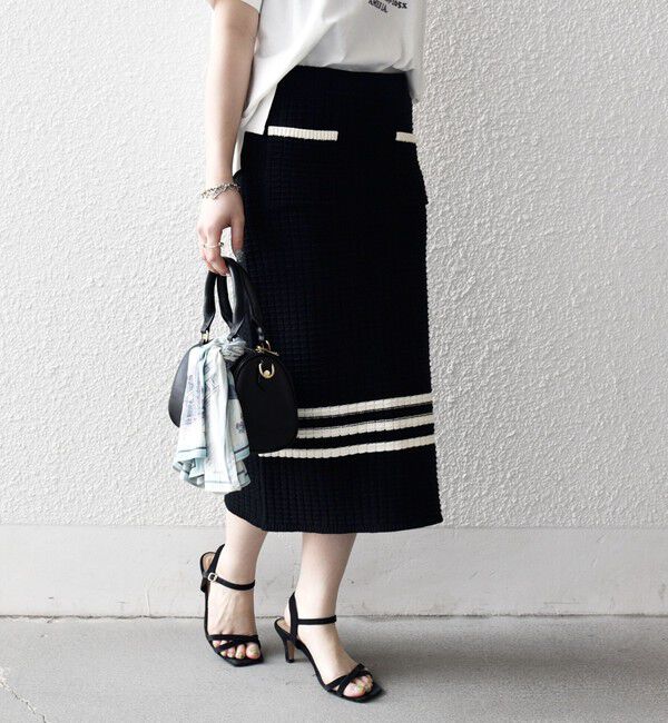 SHIPS any「《予約》SHIPS any:〈手洗い可能〉バスケット編み 配色 ライン タイト スカート」|スカート|