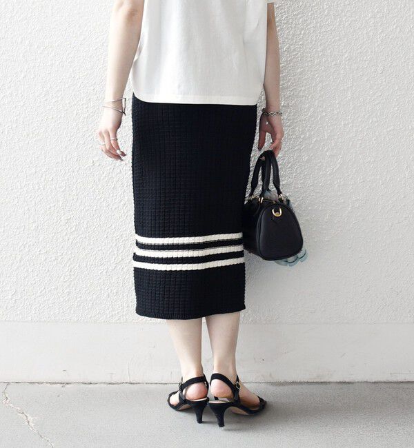 SHIPS any「《予約》SHIPS any:〈手洗い可能〉バスケット編み 配色 ライン タイト スカート」|スカート|