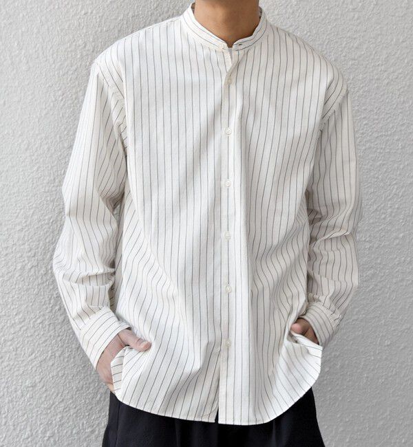 SHIPS any「SHIPS any:〈洗濯機可能〉コットン/リネン ストライプ バンドカラー シャツ 26SS◆」|シャツ・ブラウス|