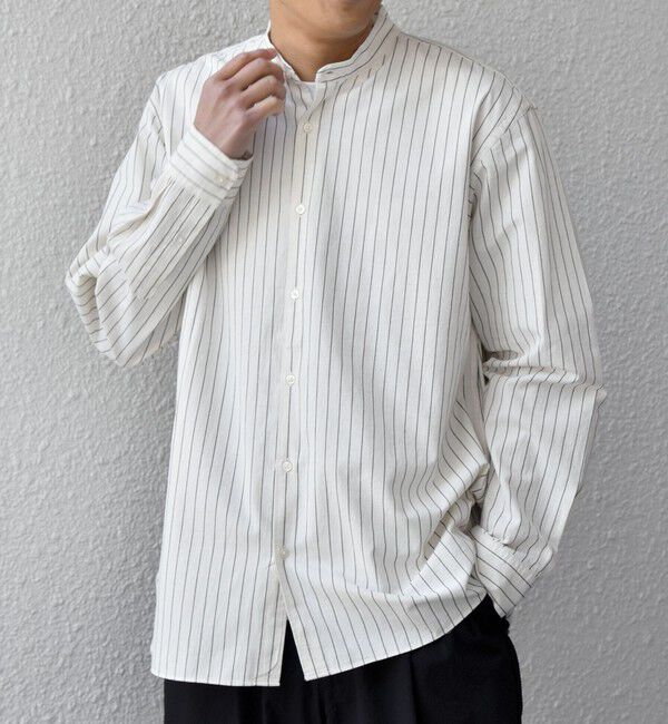 SHIPS any「SHIPS any:〈洗濯機可能〉コットン/リネン ストライプ バンドカラー シャツ 26SS◆」|シャツ・ブラウス|