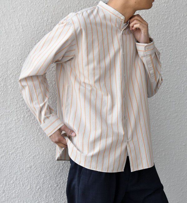 SHIPS any「SHIPS any:〈洗濯機可能〉コットン/リネン ストライプ バンドカラー シャツ 26SS◆」|シャツ・ブラウス|レッド