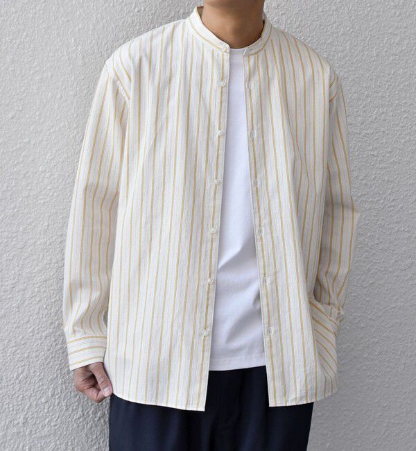 SHIPS any「SHIPS any:〈洗濯機可能〉コットン/リネン ストライプ バンドカラー シャツ 26SS◆」|シャツ・ブラウス|