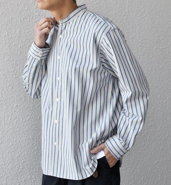 SHIPS any「SHIPS any:〈洗濯機可能〉コットン/リネン ストライプ バンドカラー シャツ 26SS◆」|シャツ・ブラウス|