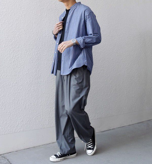 SHIPS any「SHIPS any:〈洗濯機可能〉コットン/リネン ストライプ バンドカラー シャツ 26SS◆」|シャツ・ブラウス|