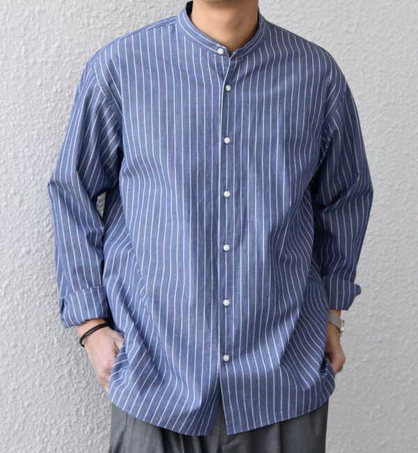 SHIPS any「SHIPS any:〈洗濯機可能〉コットン/リネン ストライプ バンドカラー シャツ 26SS◆」|シャツ・ブラウス|