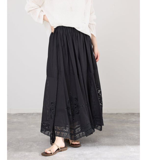 IENA「《追加4予約》コットンレーススカート」|スカート|ブラック