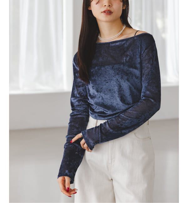 NOBLE「N.Jam/エヌジャム メッシュベロアTOP」|Tシャツ・カットソー|ネイビー