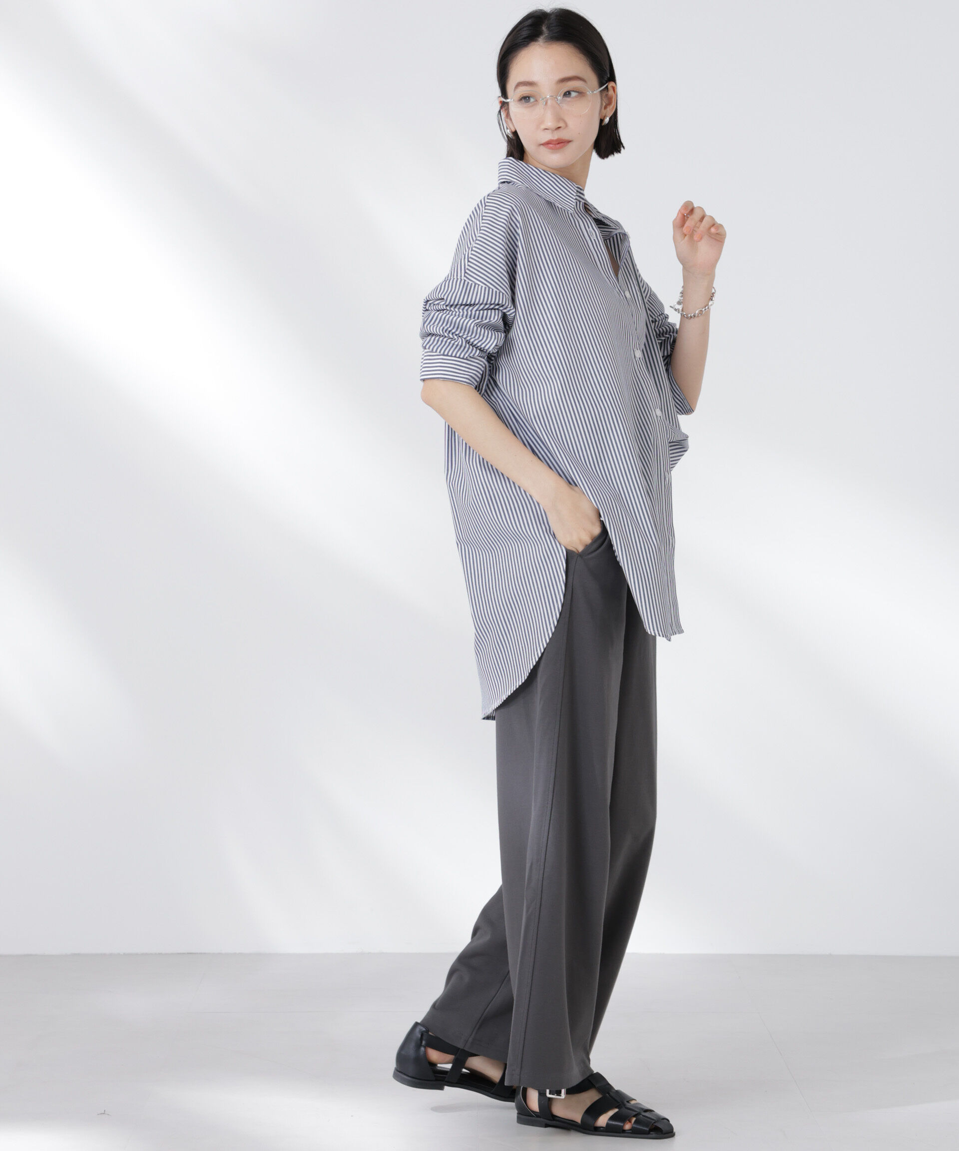 nano･universe「ダンボールカットワイドパンツ」|チノ|