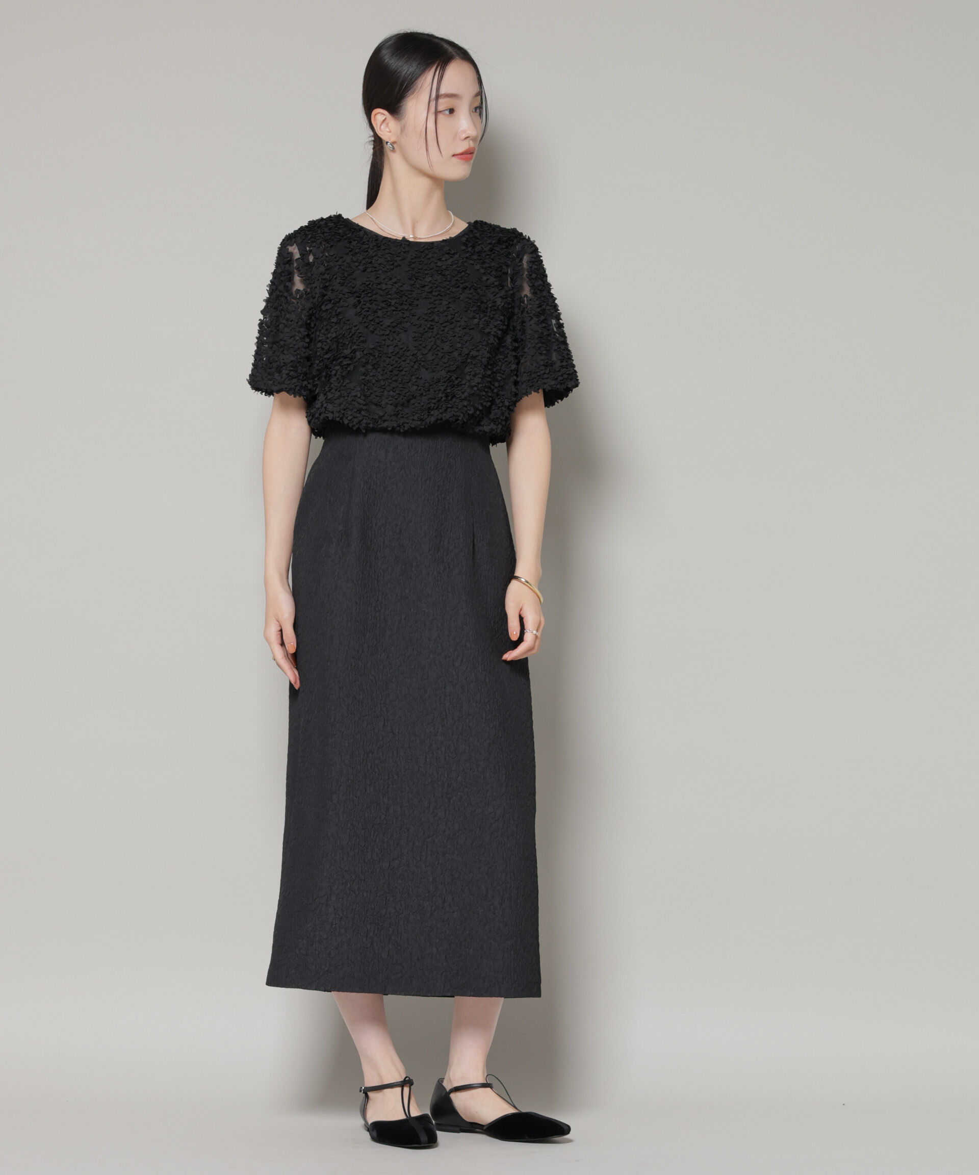 nano･universe「kaene/デザインリボンボレロセットドレス」|ワンピース|ブラック