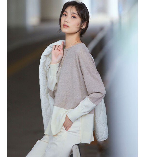 23区「【WEB限定カラーあり/洗える】ウーステッドウール ワイドシルエット ニット」|ニット・セーター|ベージュ&times;オフ