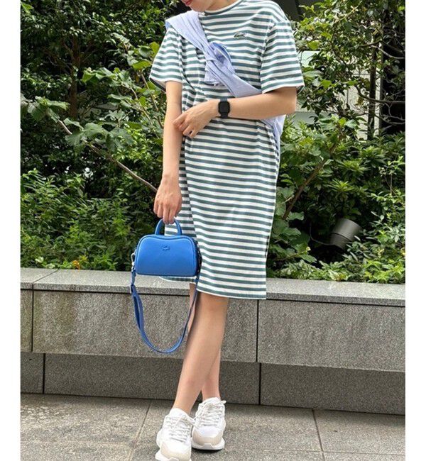 LACOSTE「バイカラーボーダーTシャツドレス」|ワンピース|ホワイト&times;グリーン
