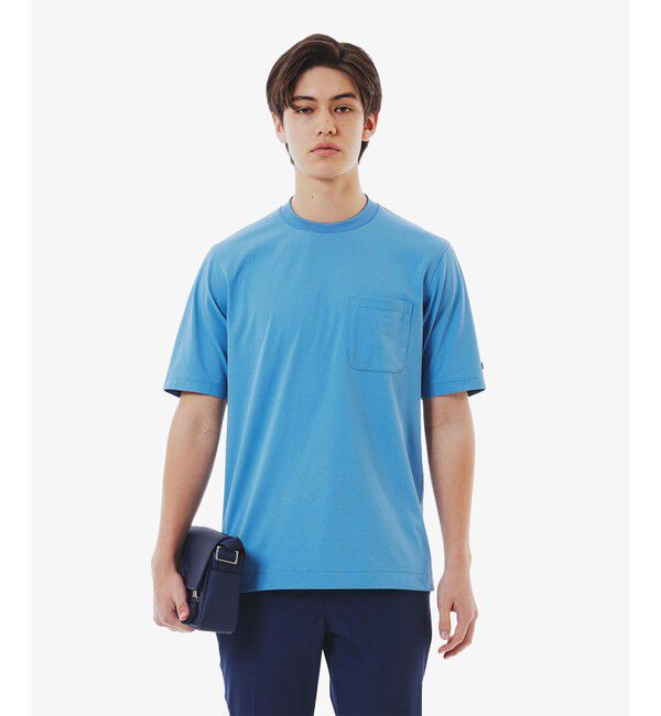 LACOSTE「ワンポイントロゴ オーバーサイズ ポケット半袖Tシャツ 透け防止 速乾 ストレッチ」|Tシャツ・カットソー|グレイッシュブルー