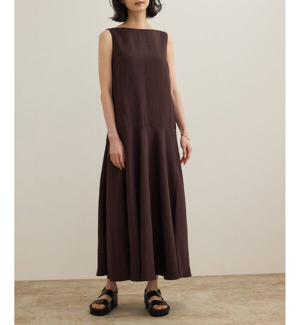 ROPE「レーヨンリネン スラッシュドネックワンピース【セットジャケット対応】」|ワンピース|