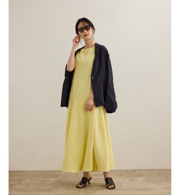 ROPE「レーヨンリネン スラッシュドネックワンピース【セットジャケット対応】」|ワンピース|