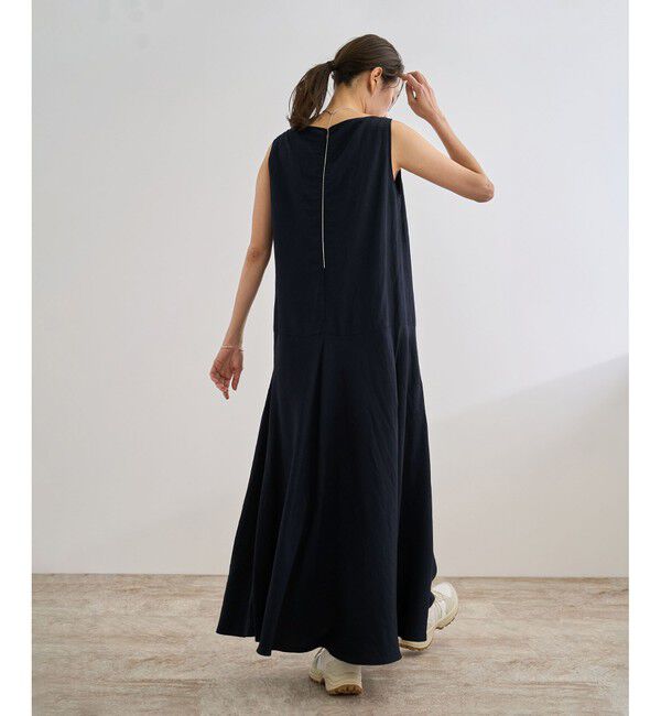 ROPE「レーヨンリネン スラッシュドネックワンピース【セットジャケット対応】」|ワンピース|ネイビー(40)