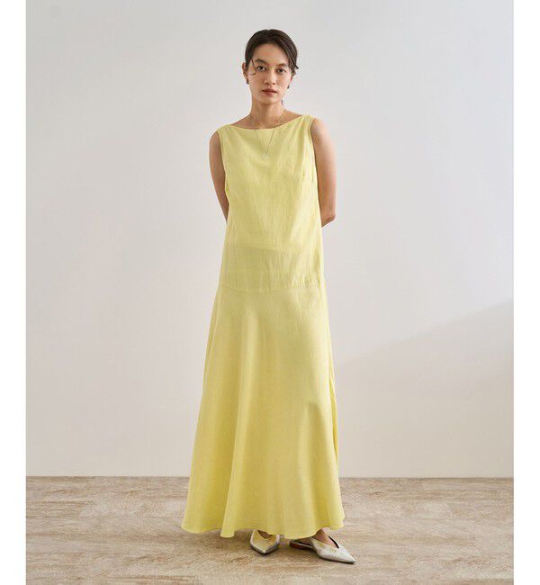 ROPE「レーヨンリネン スラッシュドネックワンピース【セットジャケット対応】」|ワンピース|イエロー(80)