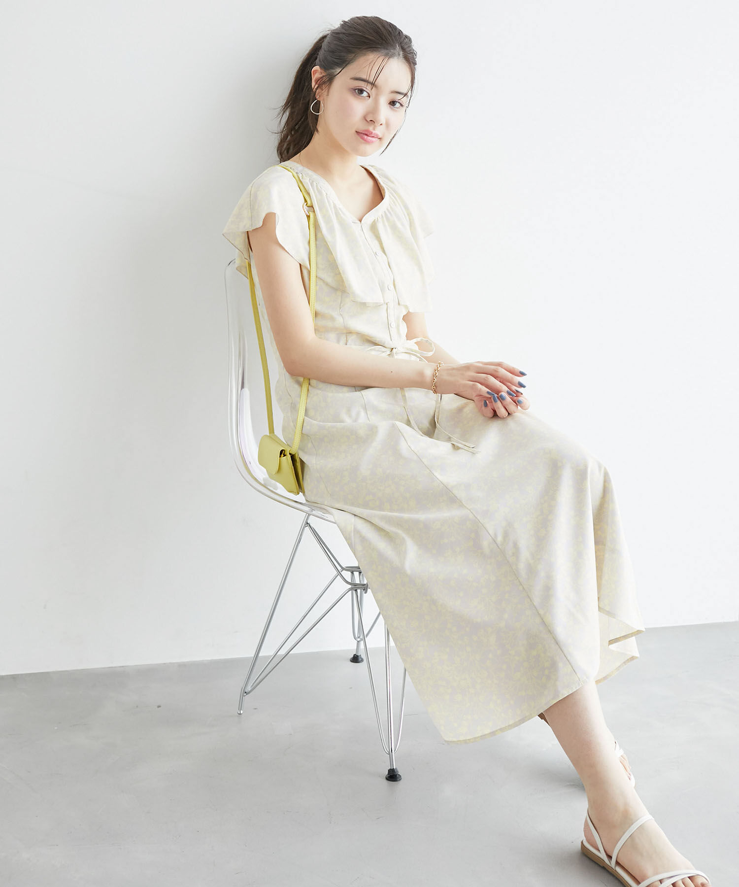 Rope&rsquo;Picnic「フラワープリントラッフルワンピース/リンクコーデ」|ワンピース|クリーム系(84)