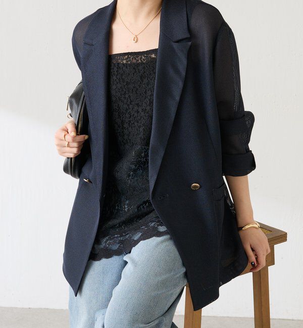  「メッシュダブルジャケット」|テーラードジャケット|ネイビー