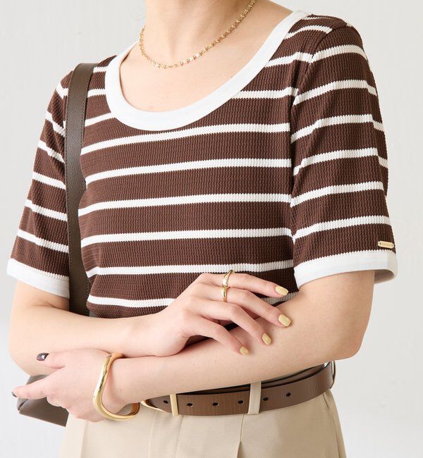  「サーマルボーダーハーフスリーブ」|Tシャツ・カットソー|ブラウン