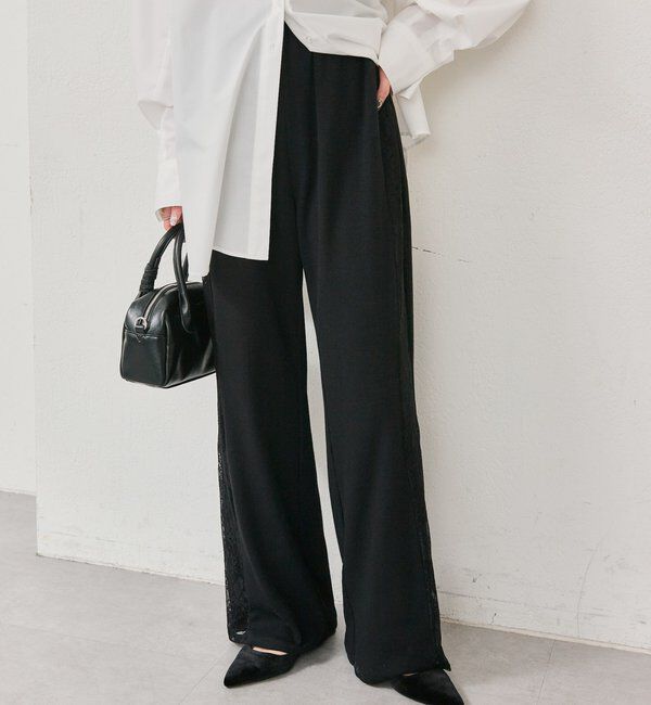  「レースラインリブパンツ」|チノ|ブラック