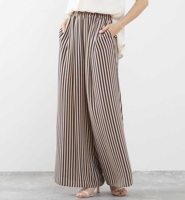 TIARA「ストライププリントタックワイドパンツ」|その他|ベージュ