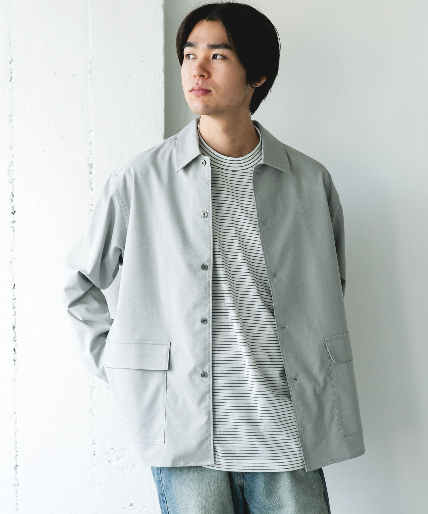 URBAN RESEARCH DOORS「ウールライクシャツジャケット」|ノーカラーコート|