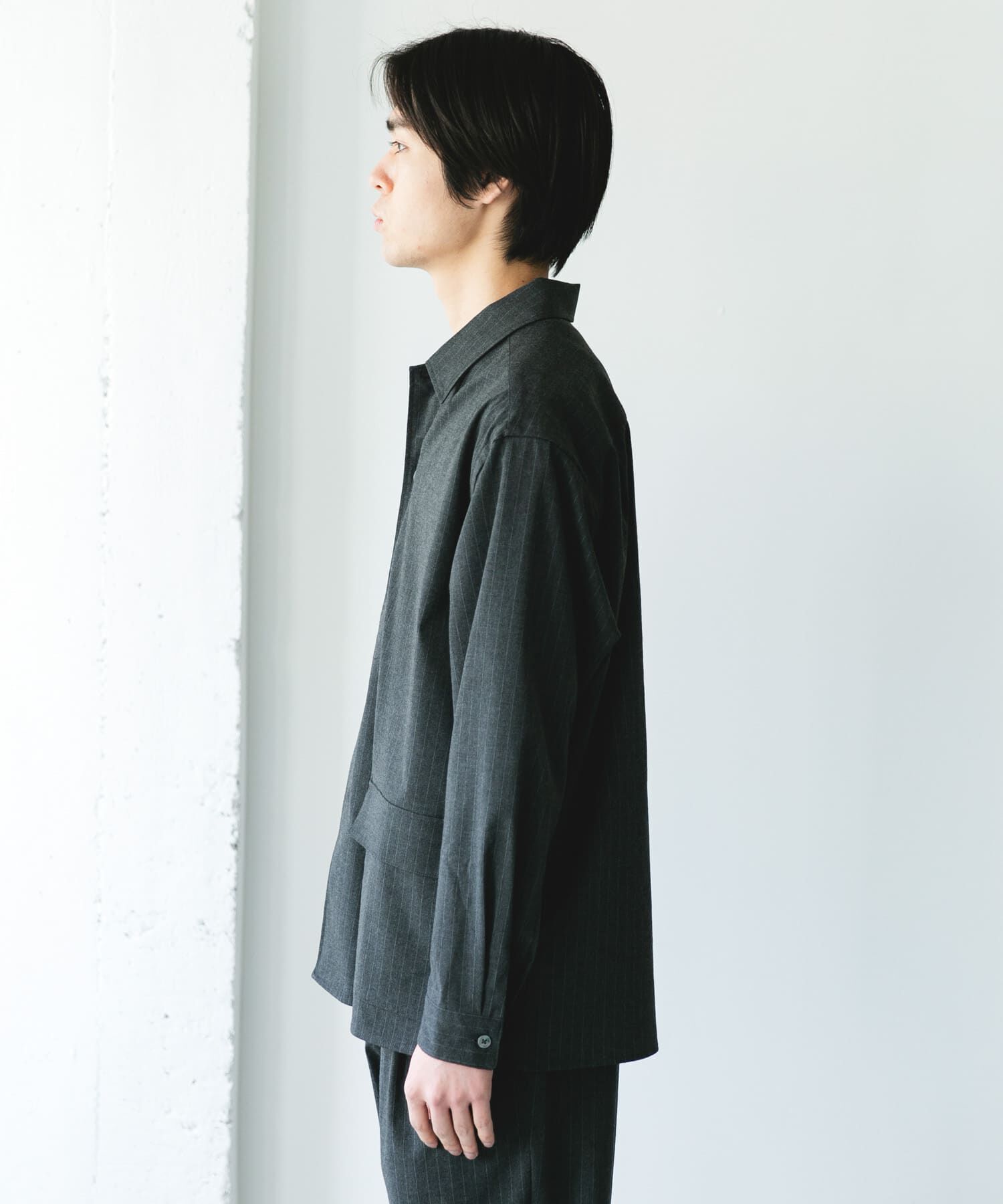 URBAN RESEARCH DOORS「ウールライクシャツジャケット」|ノーカラーコート|