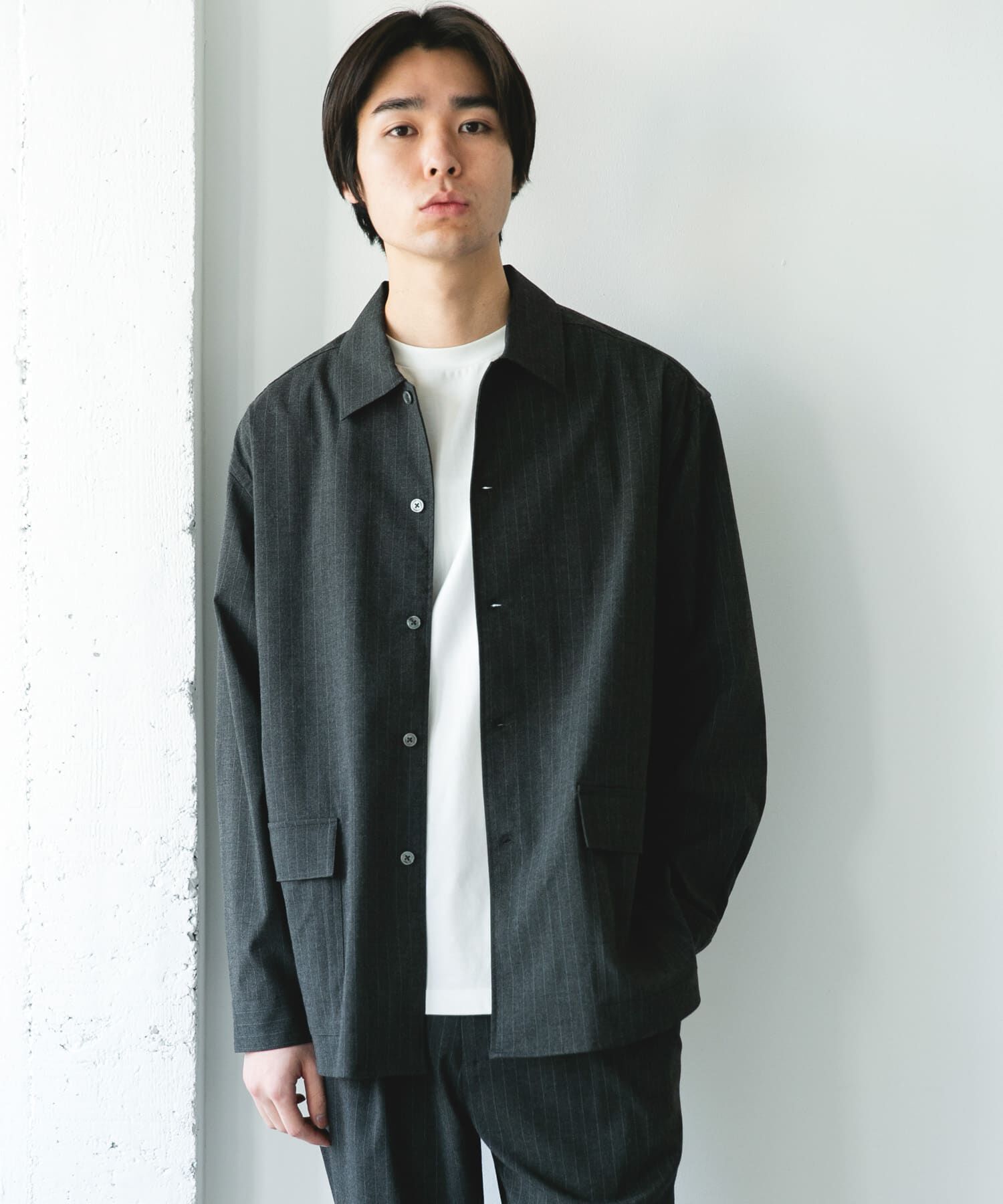 URBAN RESEARCH DOORS「ウールライクシャツジャケット」|ノーカラーコート|