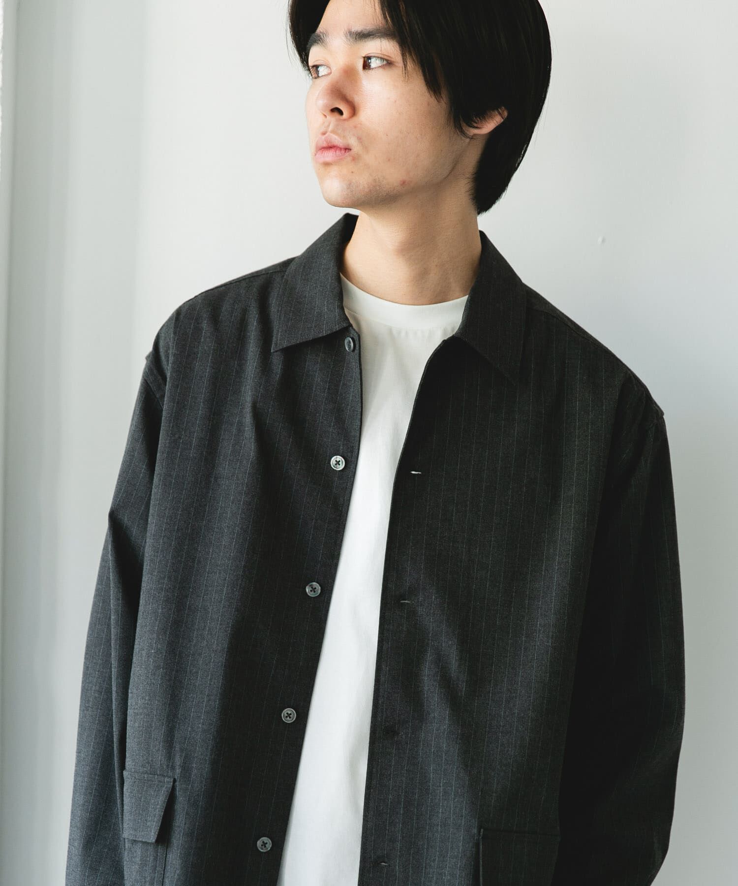 URBAN RESEARCH DOORS「ウールライクシャツジャケット」|ノーカラーコート|