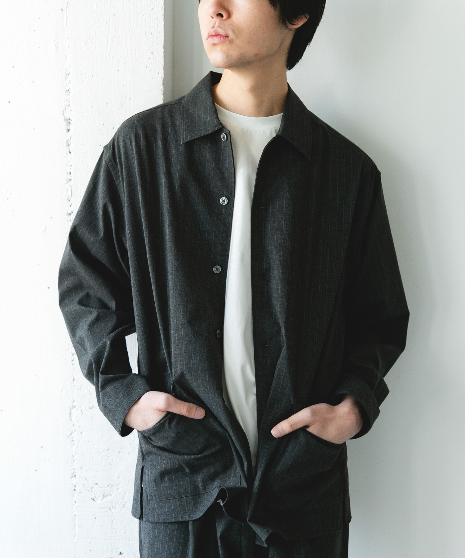 URBAN RESEARCH DOORS「ウールライクシャツジャケット」|ノーカラーコート|