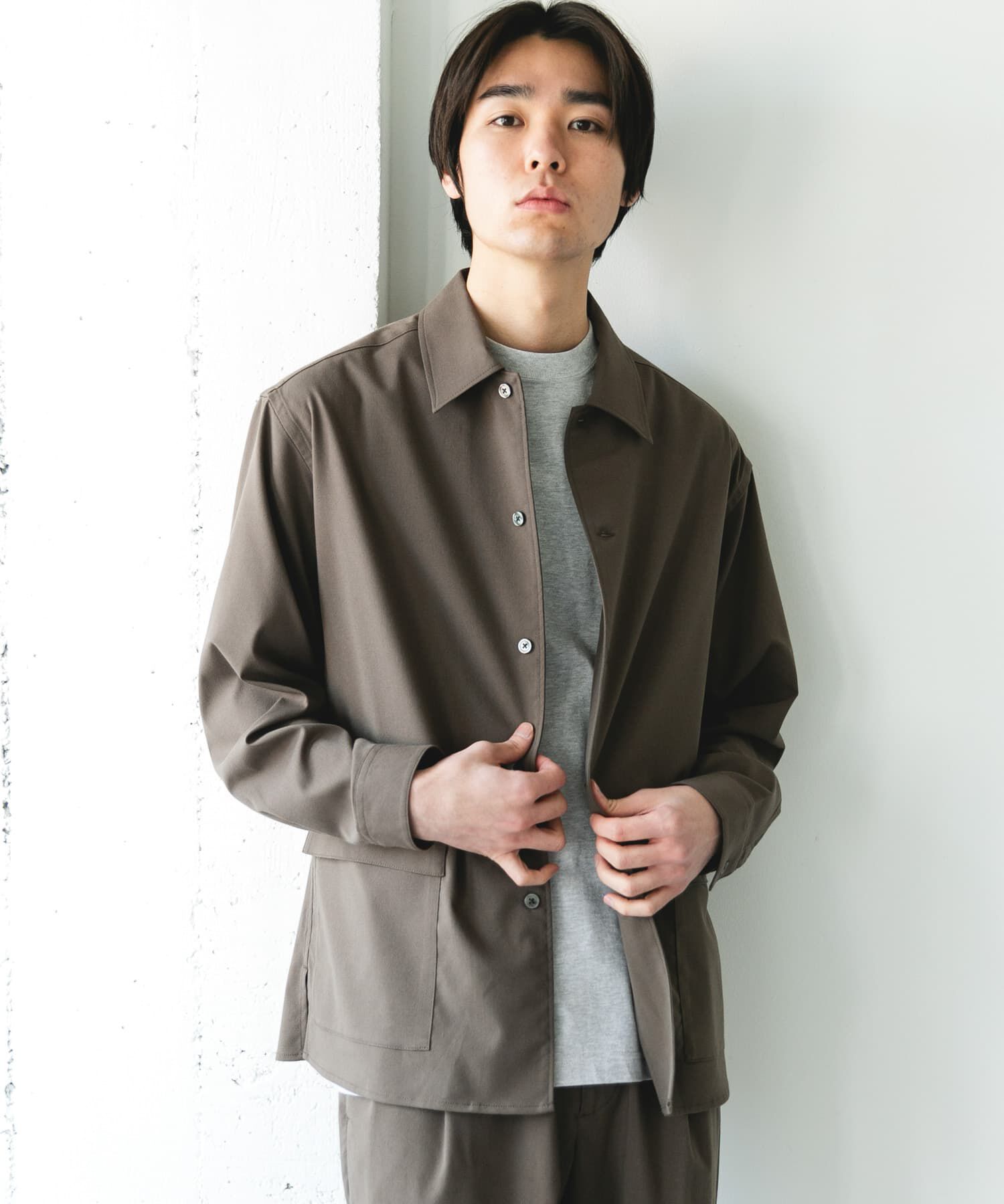 URBAN RESEARCH DOORS「ウールライクシャツジャケット」|ノーカラーコート|