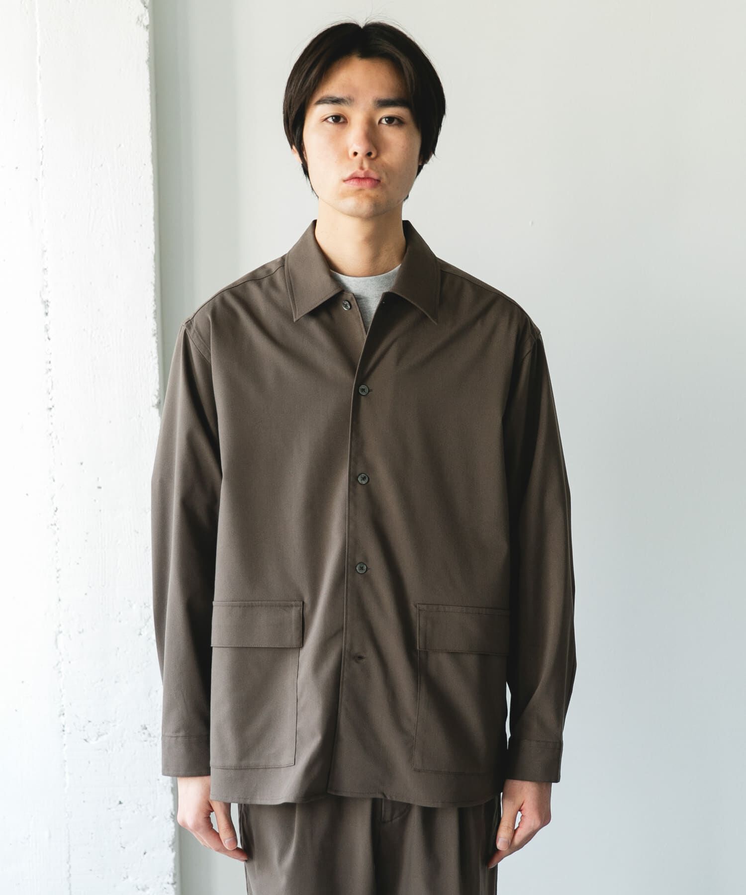 URBAN RESEARCH DOORS「ウールライクシャツジャケット」|ノーカラーコート|