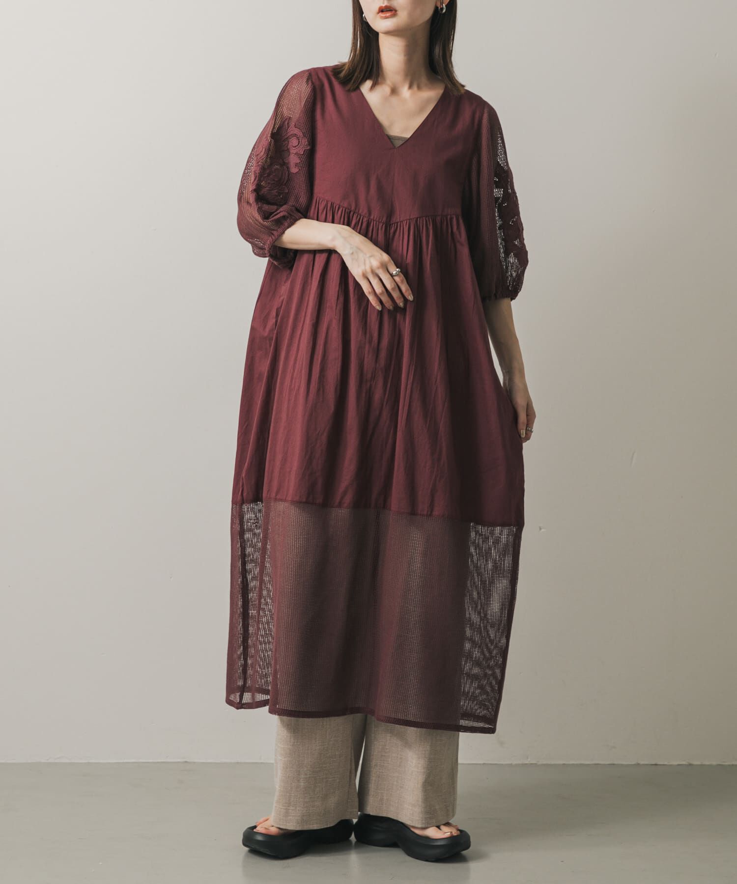 SENSE OF PLACE by URBAN RESEARCH「インドシシュウメッシュワンピース」|ワンピース|ブラウン