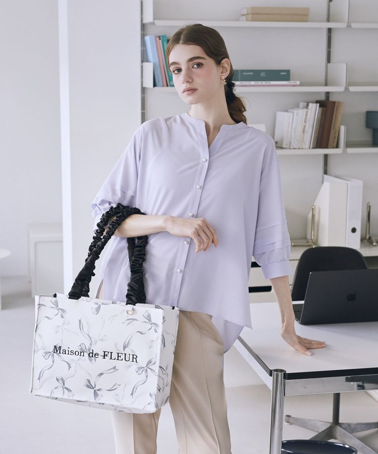 Maison de FLEUR「リボン柄ギャザーハンドルスクエアトート」|トートバッグ|ブラック