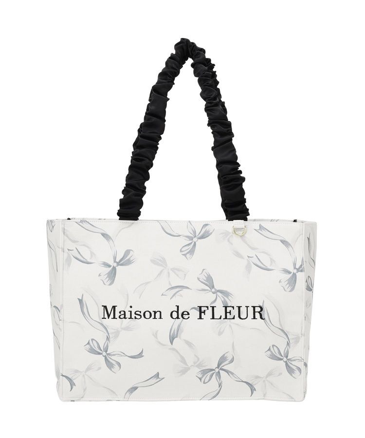 Maison de FLEUR「リボン柄ギャザーハンドルスクエアトート」|トートバッグ|